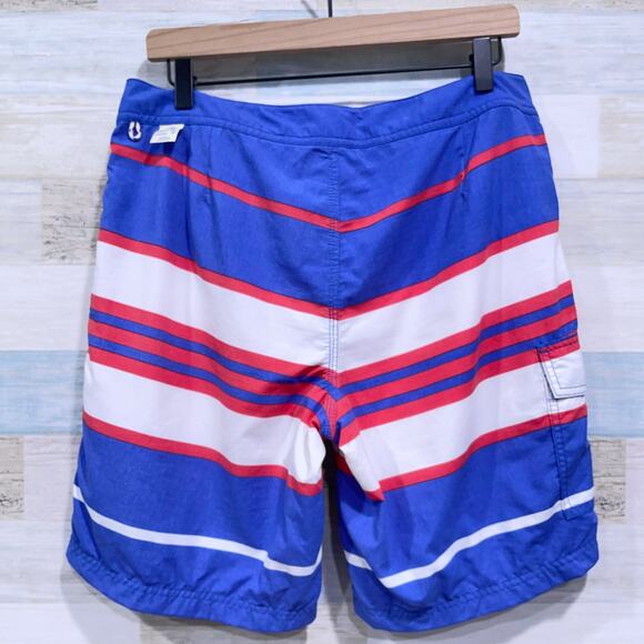 J Crew 9" Long Board Short In Oxford Blue Stripe Lined Pockets Swim Mens 32 - Picture 3 of 5